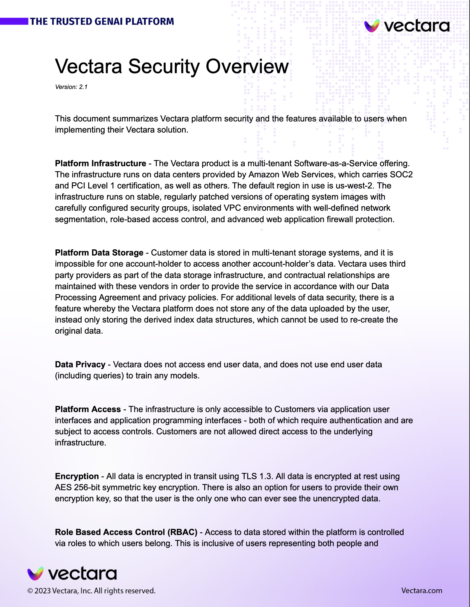 Vectara Security Overview 2.1 Cover Image